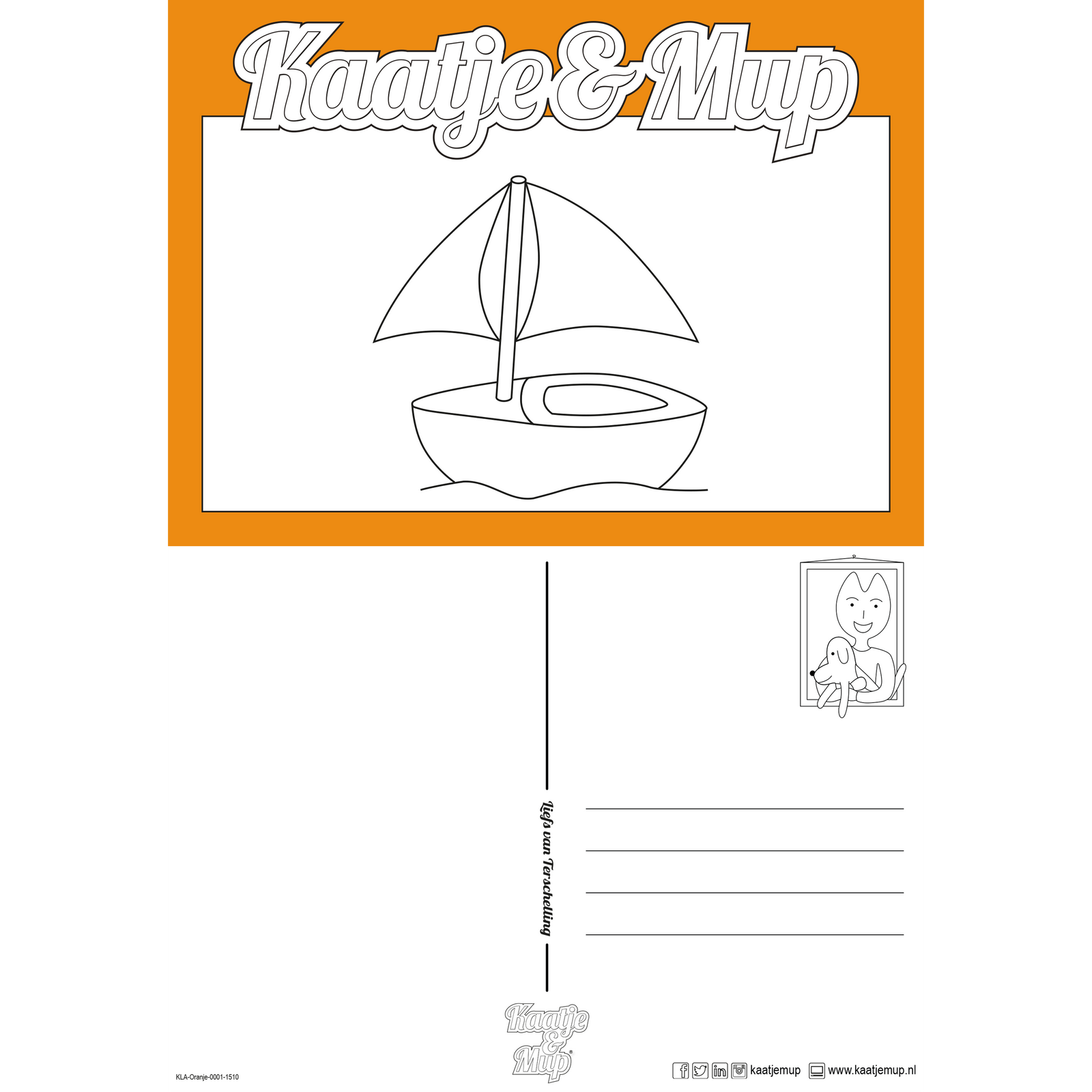 Coloring page card - Orange - 13x18cm - Sailing boat