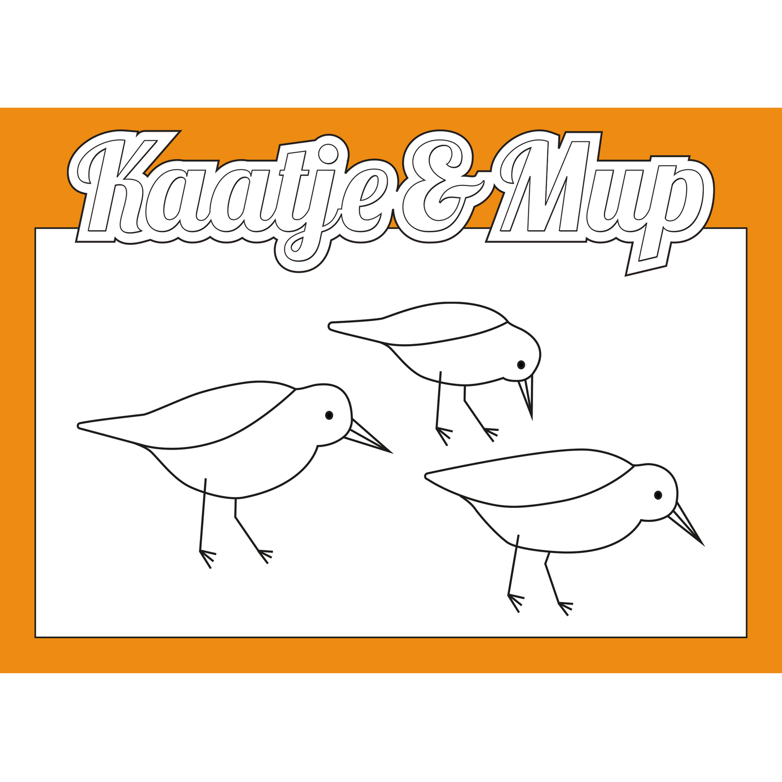 Coloring page card - Orange - 13x18cm - Three cheerful sandpipers