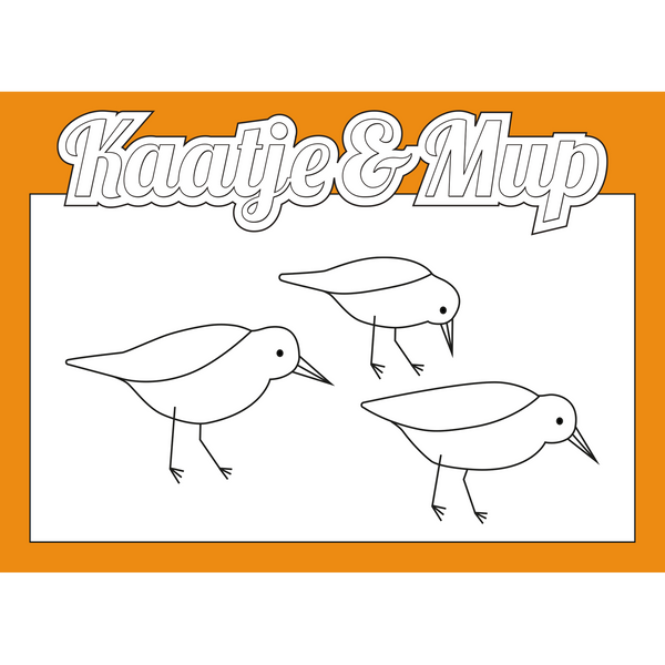 Coloring page card - Orange - 13x18cm - Three cheerful sandpipers