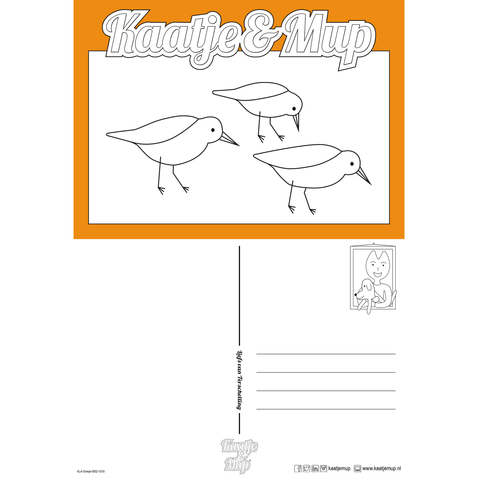Coloring page card - Orange - 13x18cm - Three cheerful sandpipers