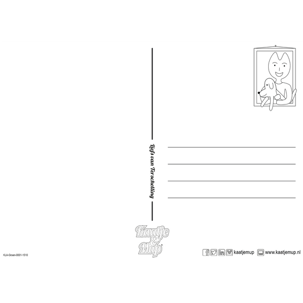 Coloring page card - Green - 13x18cm - Geez is building a sand castle