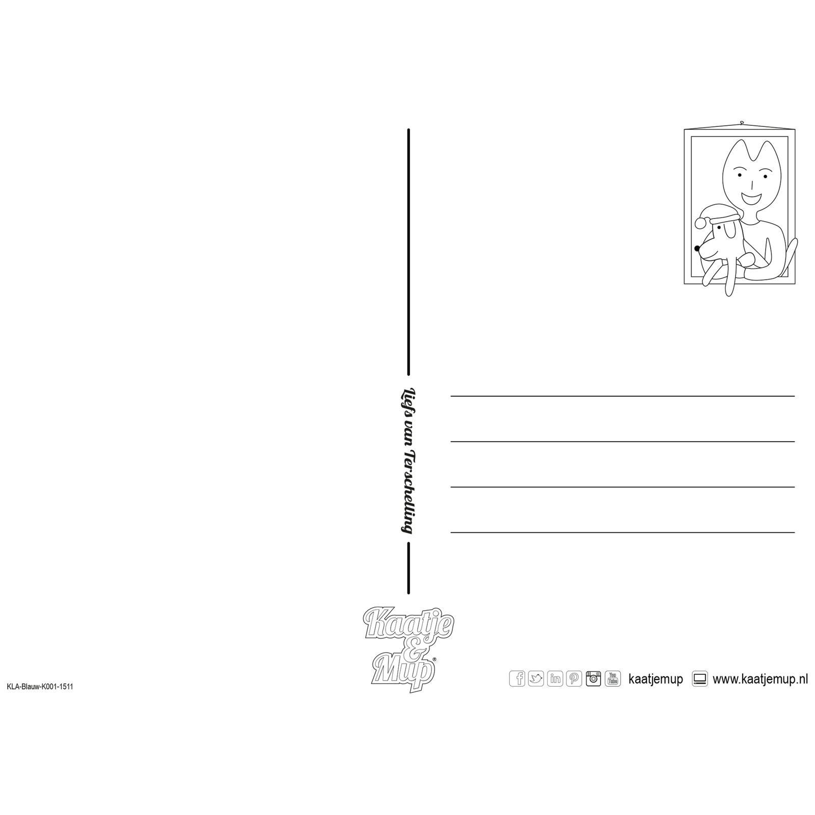 Coloring page card Kaatje&amp;Mup - Christmas on the beach with Kaatje, Mup and Jeetje