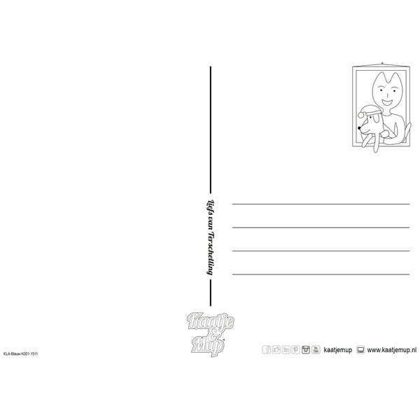 Coloring page card Kaatje&amp;Mup - Christmas on the beach with Kaatje, Mup and Jeetje