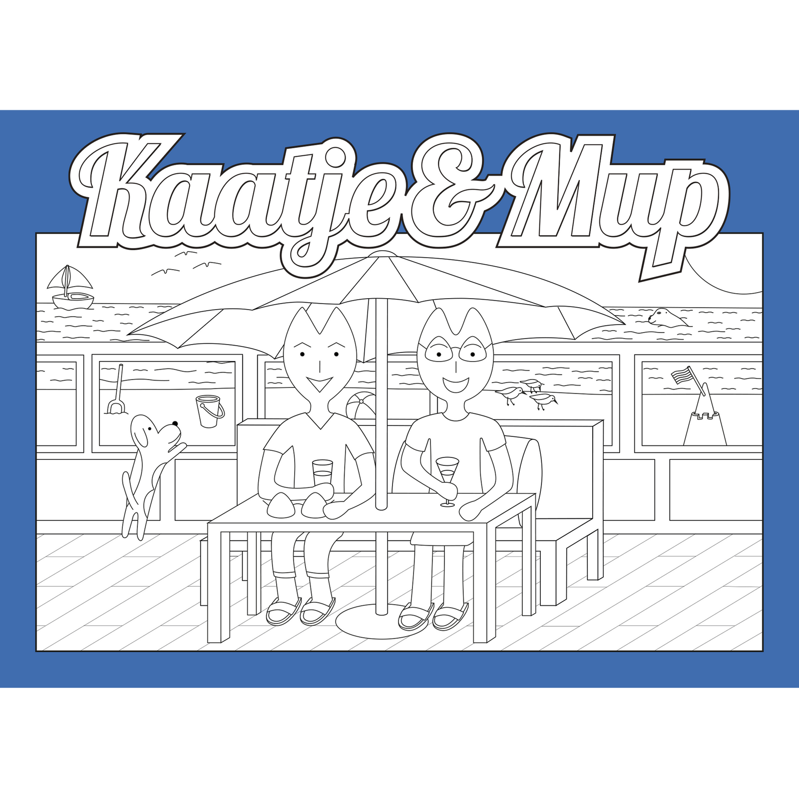 Coloring page card - Blue - 13x18cm - Beach tent adventure
