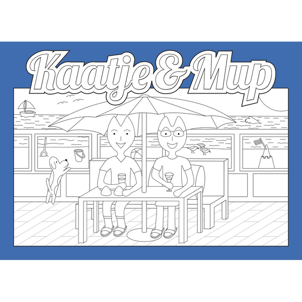 Coloring page card - Blue - 13x18cm - Beach tent adventure