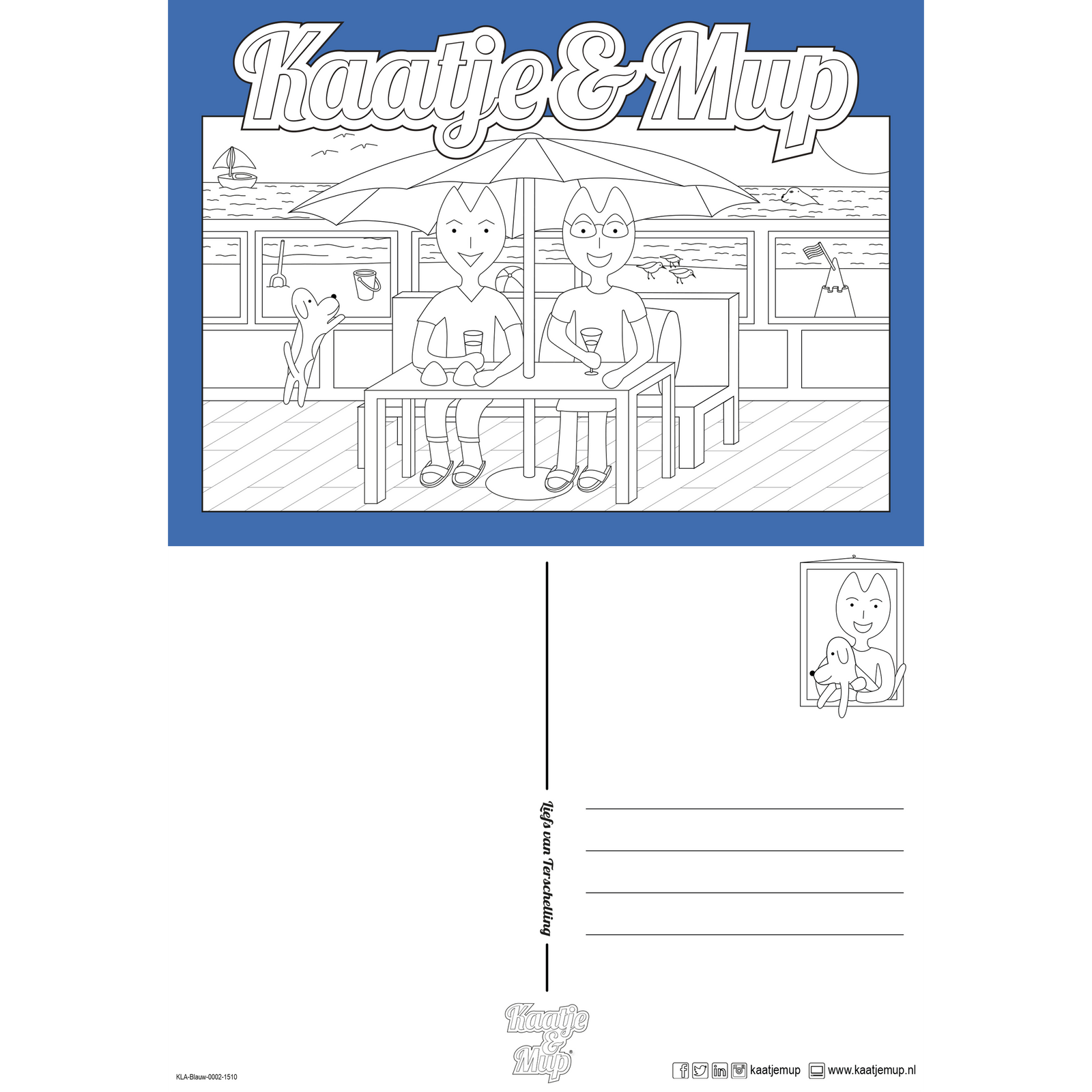 Coloring page card - Blue - 13x18cm - Beach tent adventure