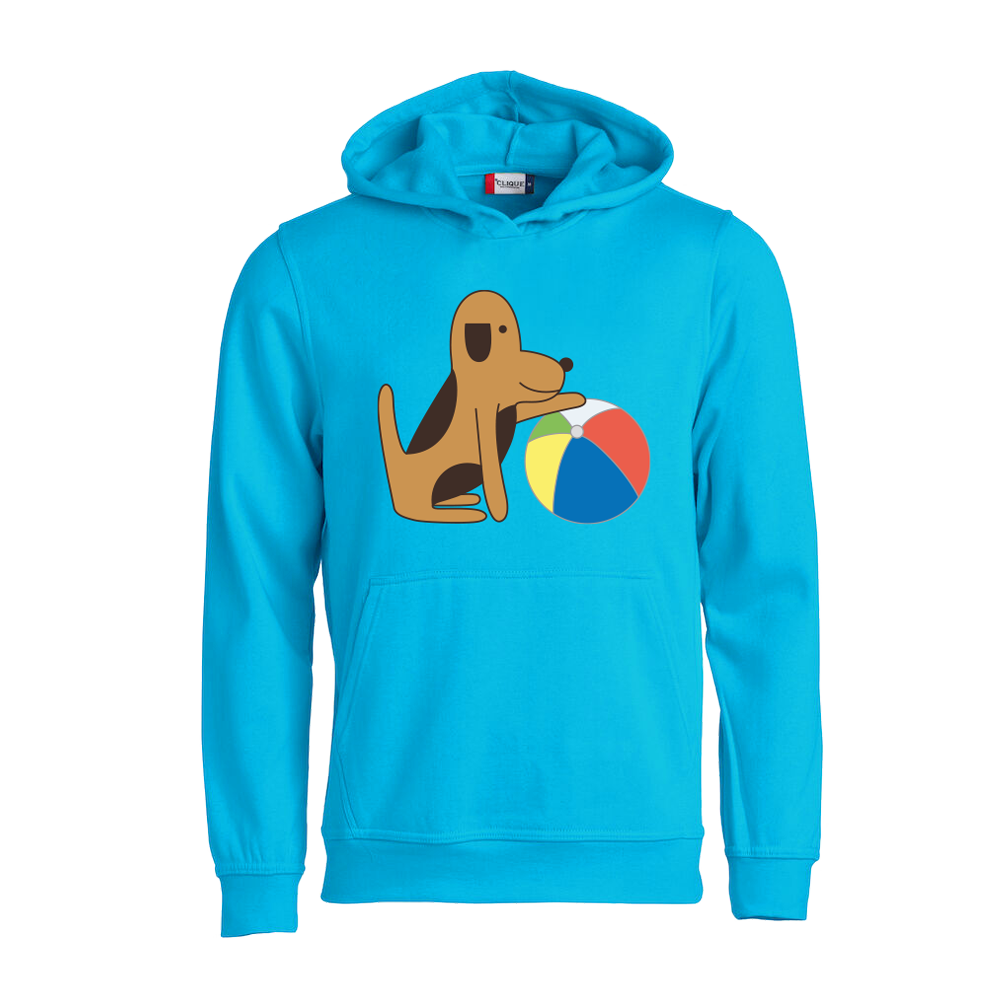 Hoodie voor kinderen van Kaatje&Mup met Mup en een strandbal