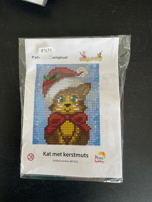 Pixel Set:Kat met Kerstmuts