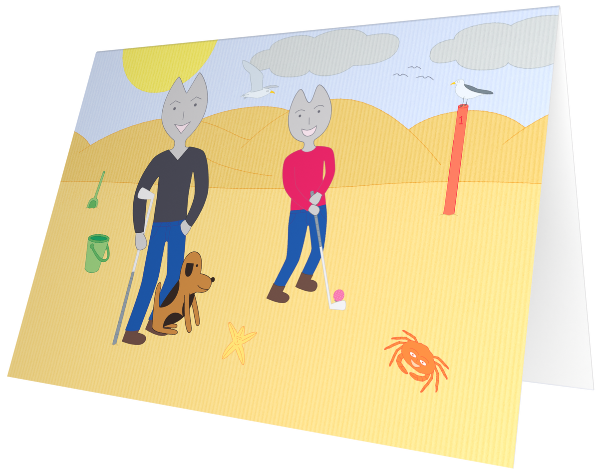 Ansichtkaart van Kaatje&Mup: golfen op het strand
