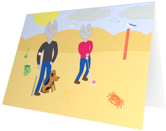 Ansichtkaart van Kaatje&Mup: golfen op het strand