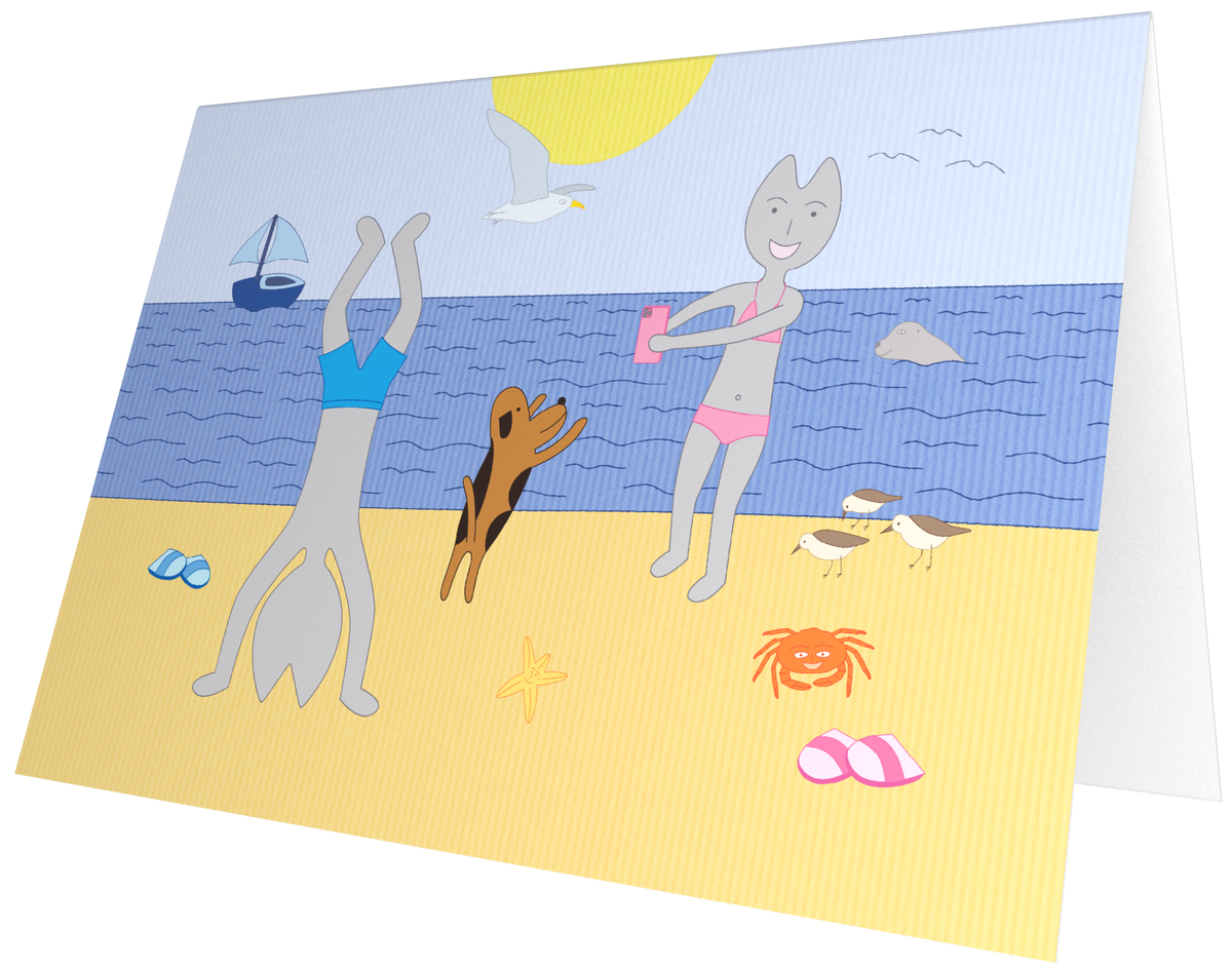 Ansichtkaart van Kaatje&Mup: foto's maken op het strand