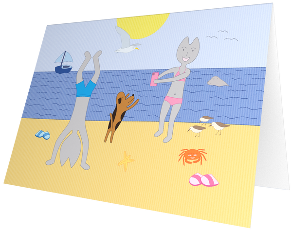 Ansichtkaart foto's maken op het strand