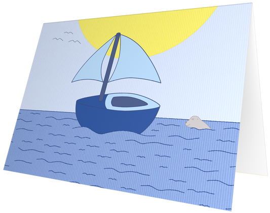 Ansichtkaart van Kaatje&Mup met een zeilboot op zee