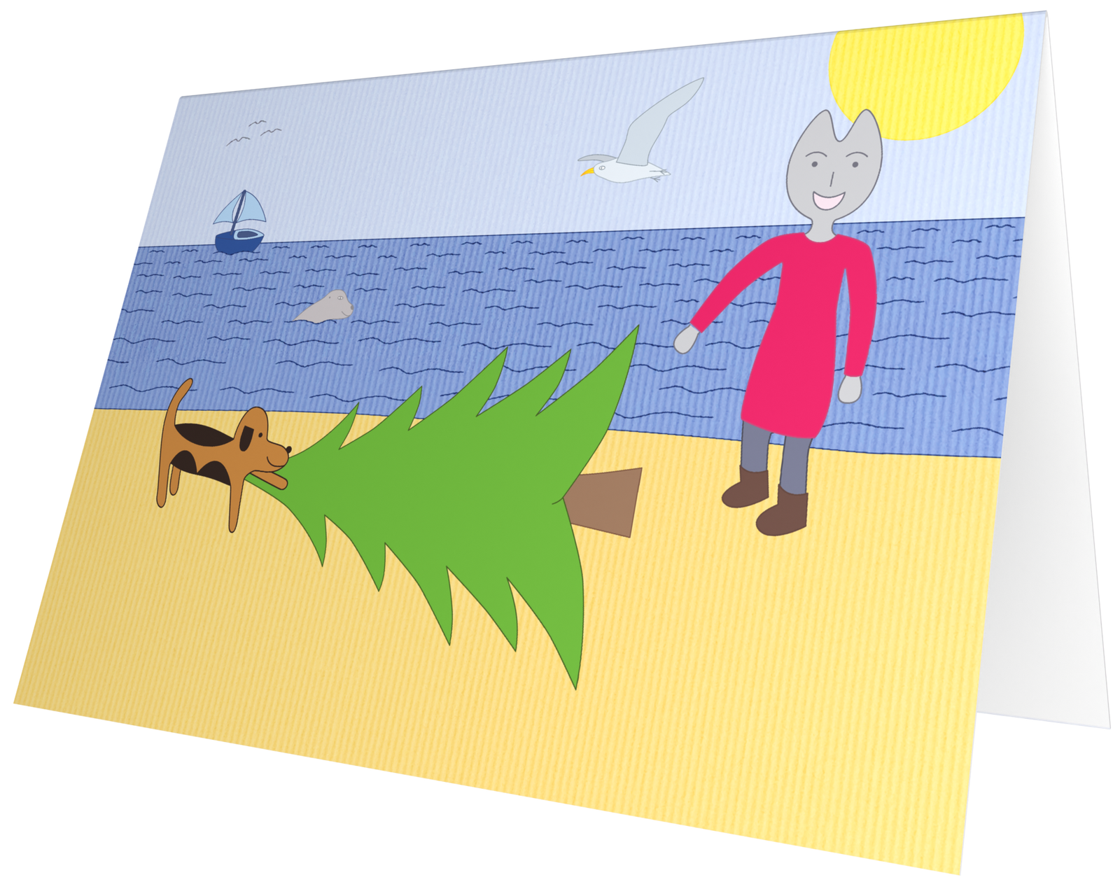 Ansichtkaart dennenboom op het strand