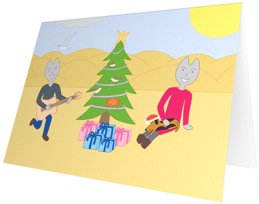 Ansichtkaart van Kaatje&Mup: zingen bij de kerstboom