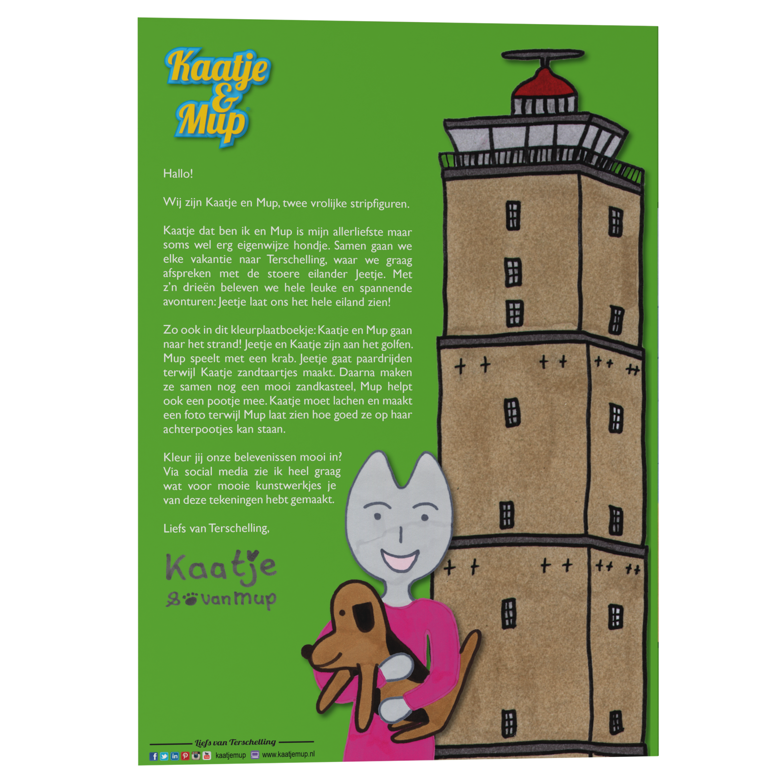 Coloring book Kaatje&amp;Mup A5: Going to the beach - Green series, Part 1