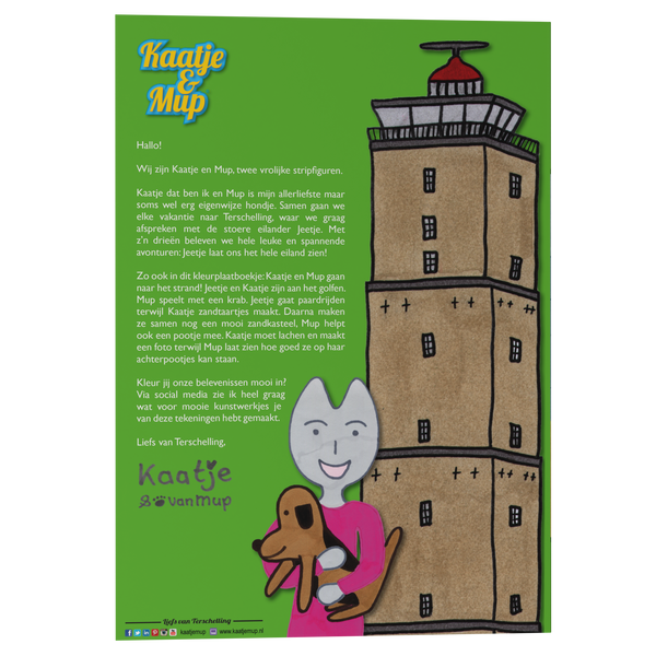 Coloring book Kaatje&amp;Mup A5: Going to the beach - Green series, Part 1