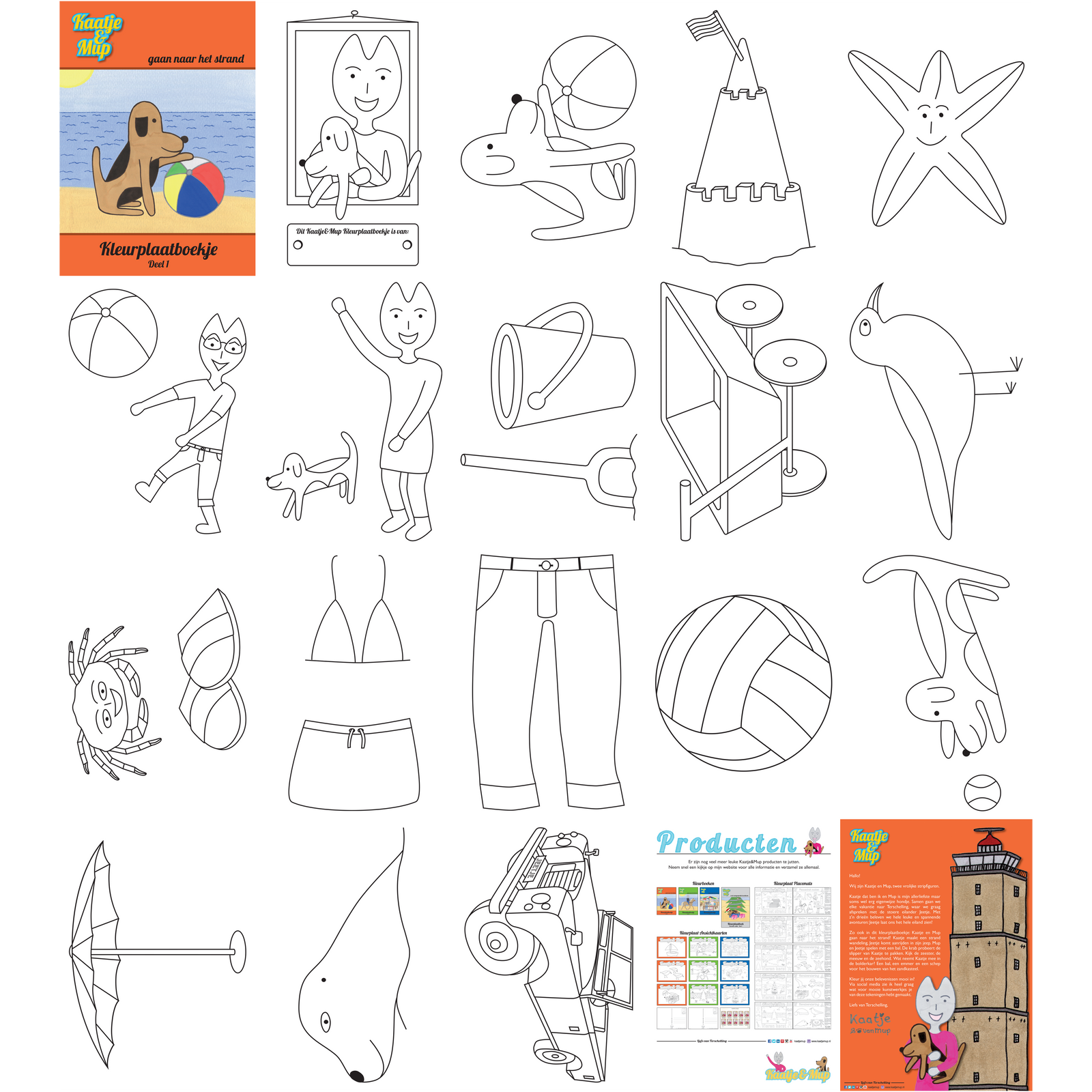 Coloring book Kaatje&amp;Mup A5: Going to the beach - Orange series, Part 1