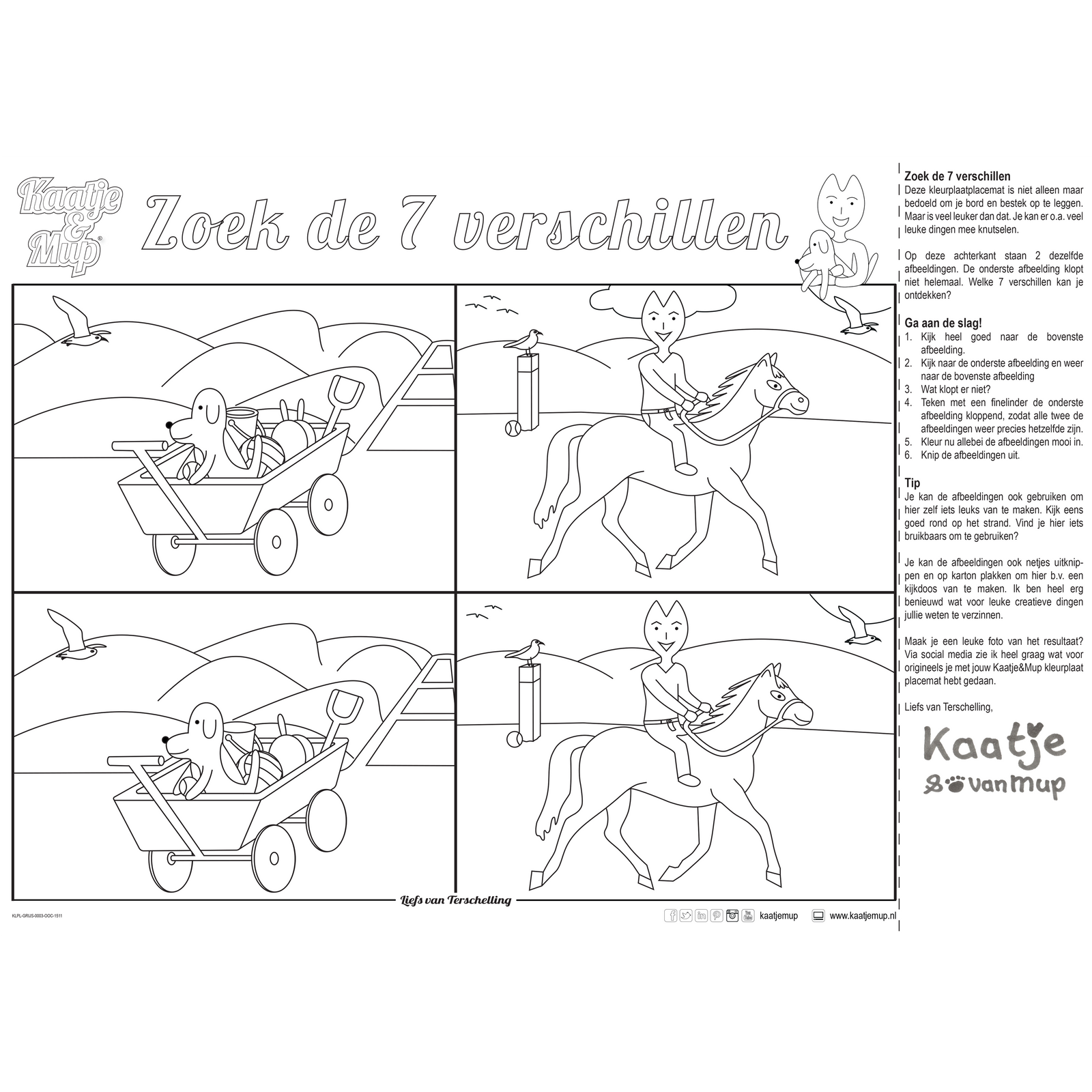 Coloring page placemat Kaatje&amp;Mup - Beach tent