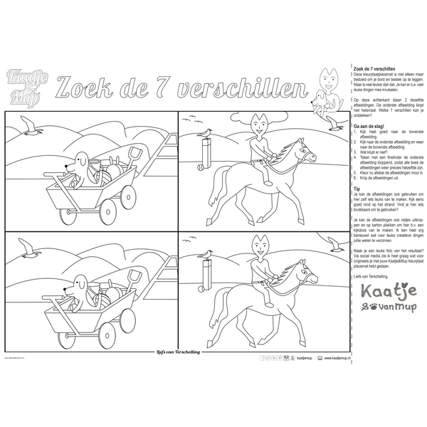 Coloring page placemat Kaatje&amp;Mup - Beach tent