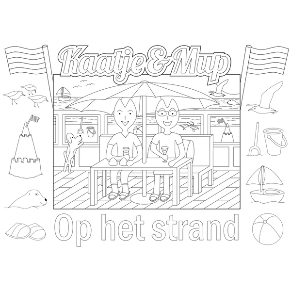 Coloring page placemat Kaatje&amp;Mup - Beach tent