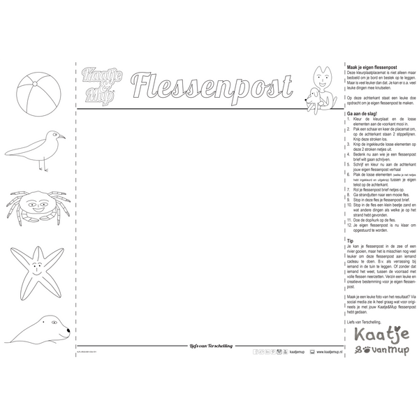 Coloring page placemat Kaatje&amp;Mup - Sandcastle