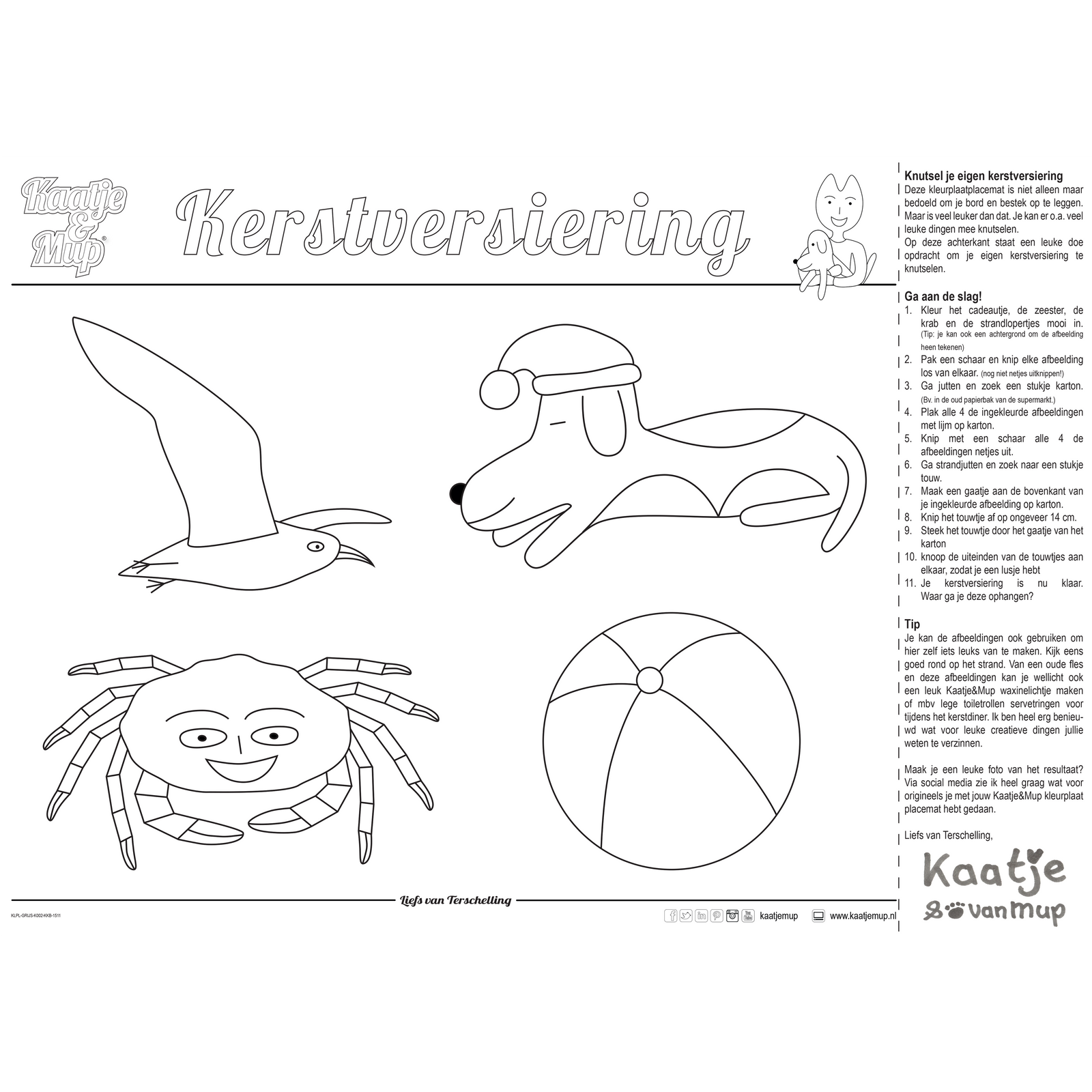 Mix: 3x Coloring page placemat Kaatje&amp;Mup - Celebrating Christmas