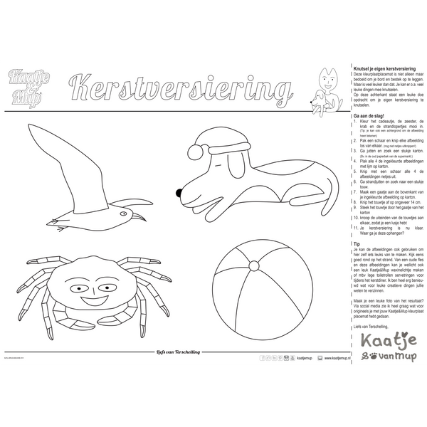 Coloring page placemat Kaatje&amp;Mup - Singing under the Christmas tree