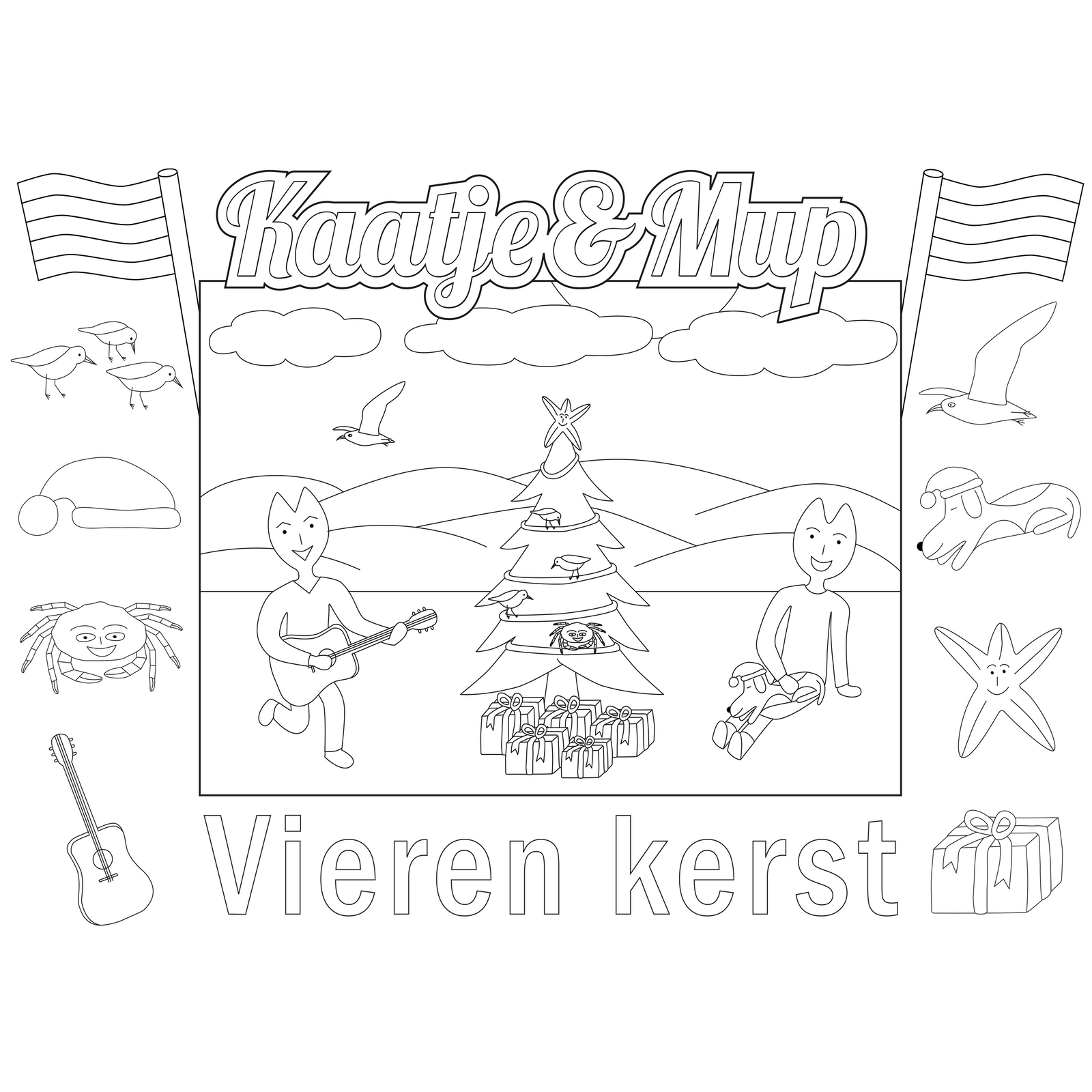 Mix: 3x Coloring page placemat Kaatje&amp;Mup - Celebrating Christmas