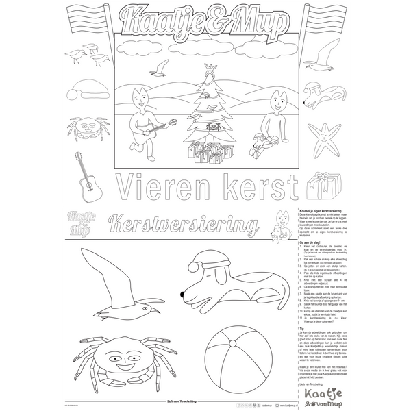 Mix: 3x Coloring page placemat Kaatje&amp;Mup - Celebrating Christmas