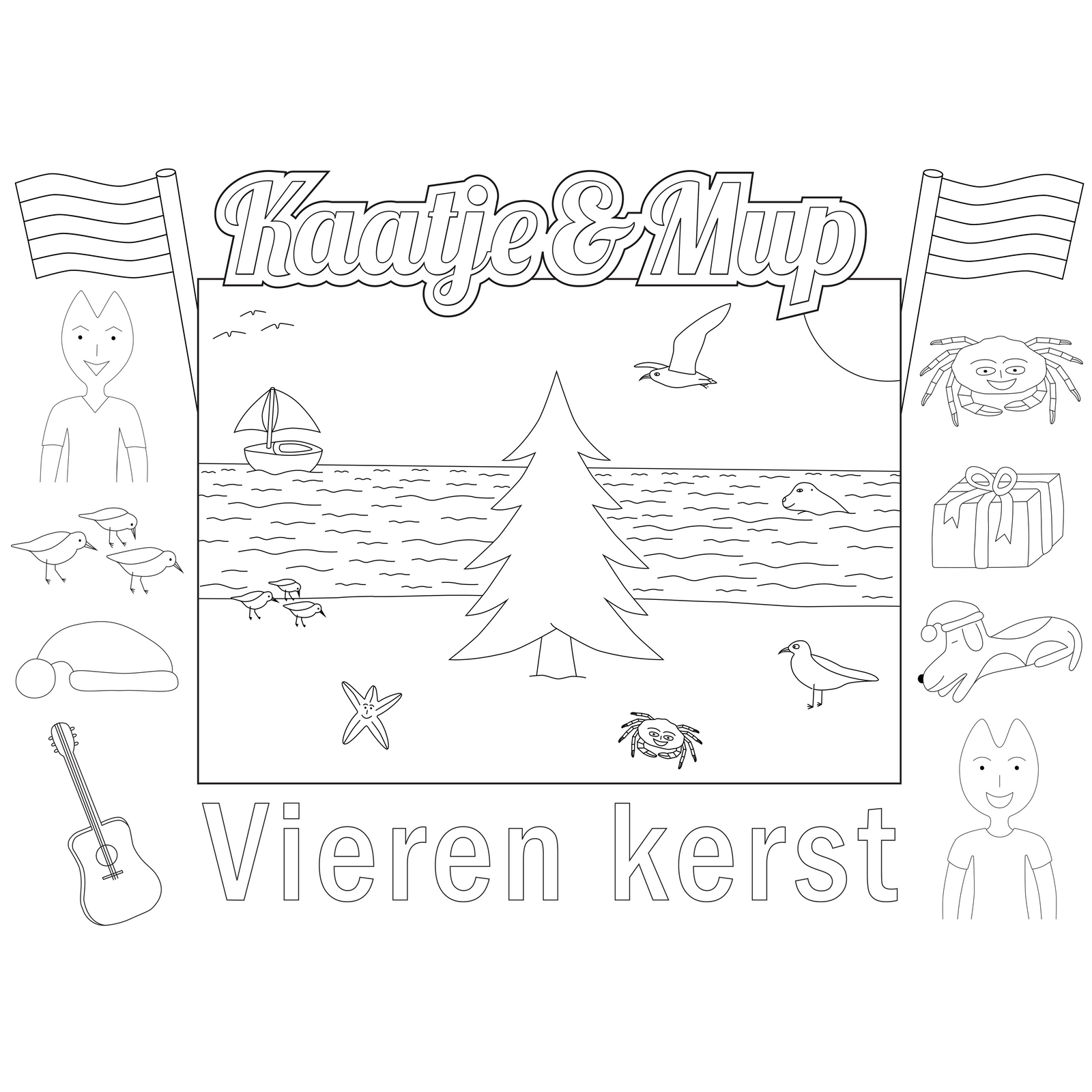 Mix: 3x Coloring page placemat Kaatje&amp;Mup - Celebrating Christmas