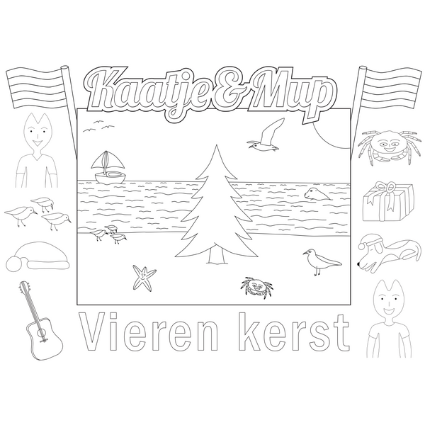 Coloring page placemat Kaatje&amp;Mup - Christmas tree