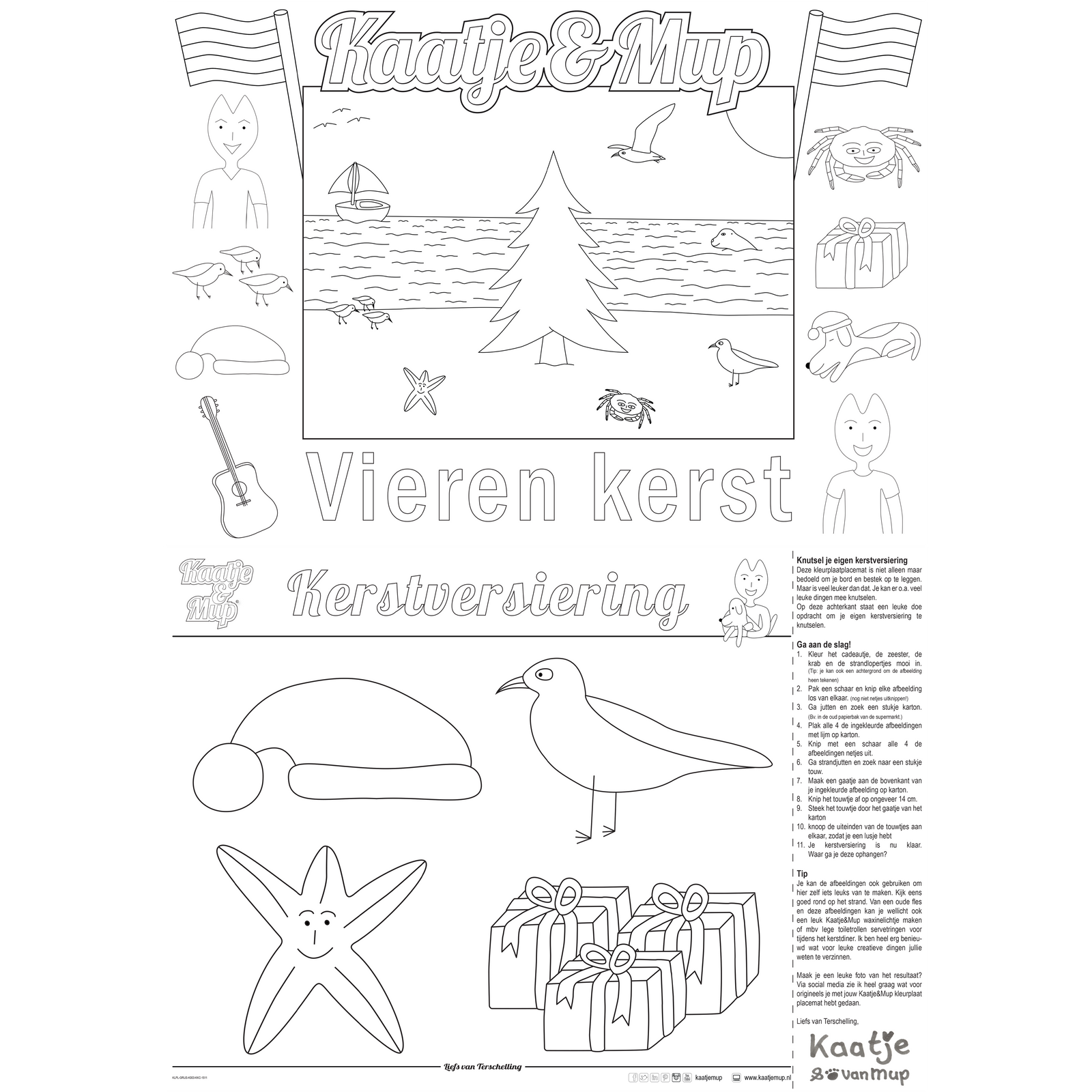 Mix: 3x Coloring page placemat Kaatje&amp;Mup - Celebrating Christmas