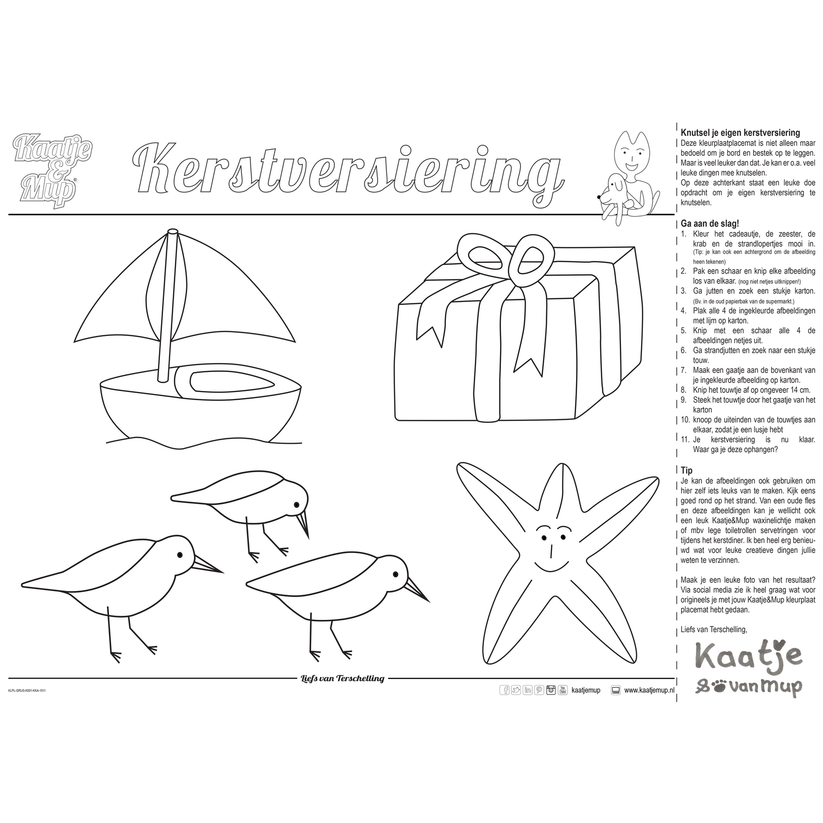 Mix: 3x Coloring page placemat Kaatje&amp;Mup - Celebrating Christmas