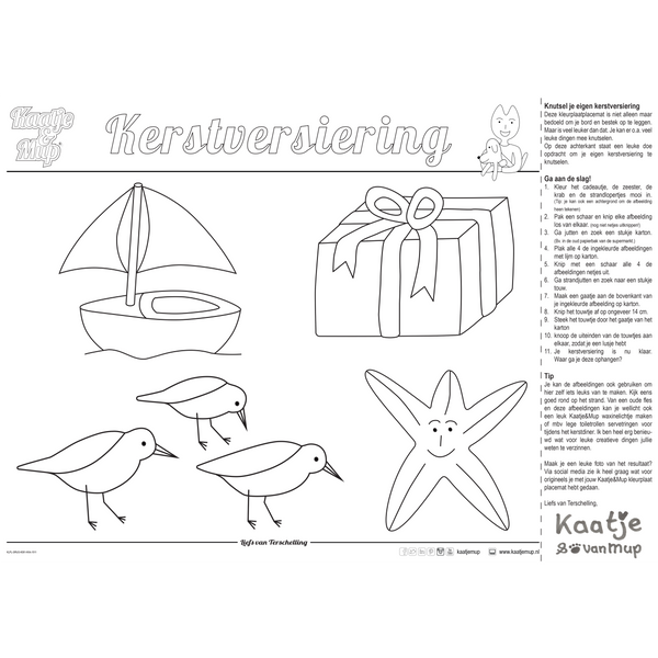 Coloring page placemat Kaatje&amp;Mup - Christmas tree washed ashore
