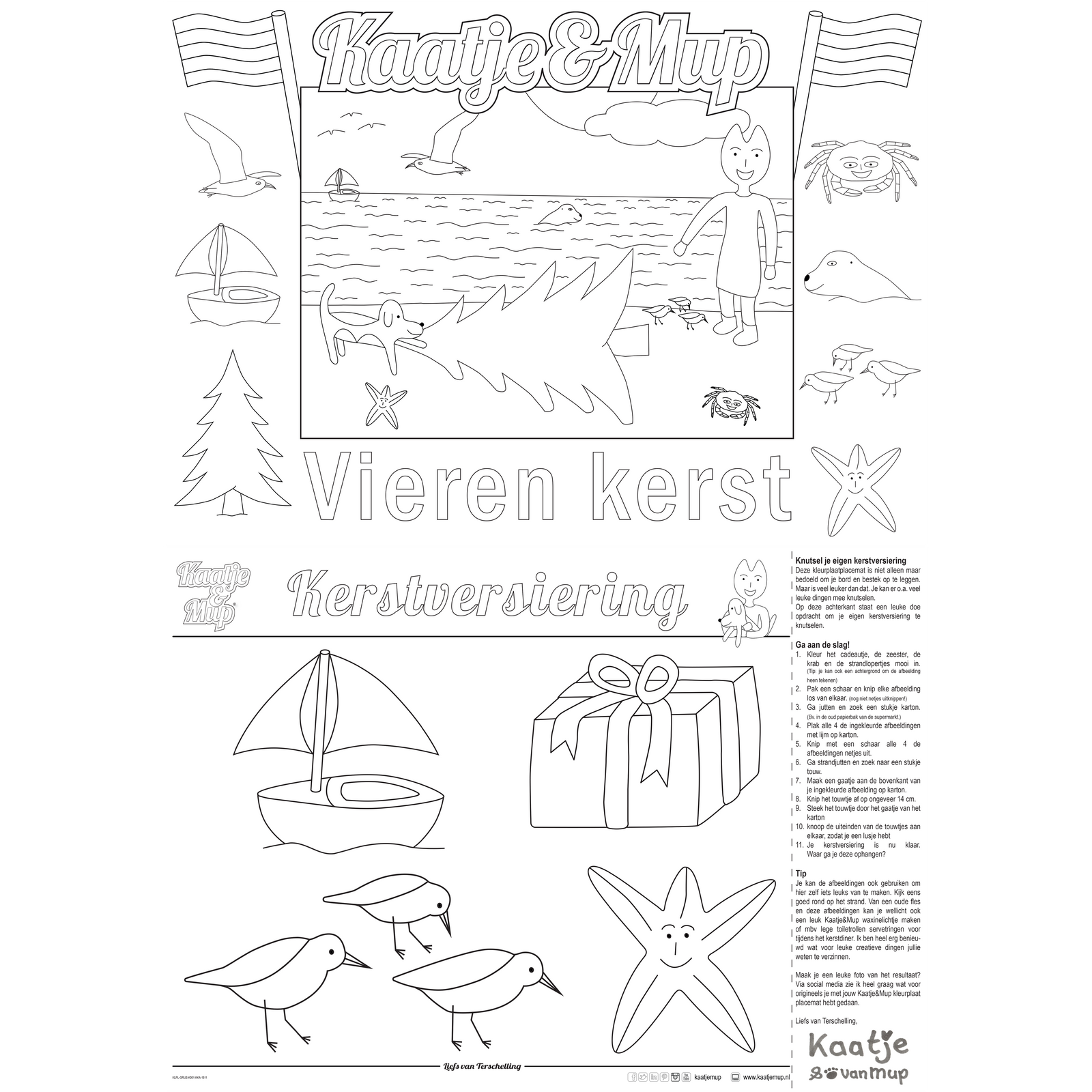 Mix: 3x Coloring page placemat Kaatje&amp;Mup - Celebrating Christmas